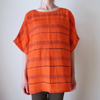 ダブルガーゼ（綿100%）のシャツ（手描き染め・「がらがらオレンジ」）の画像