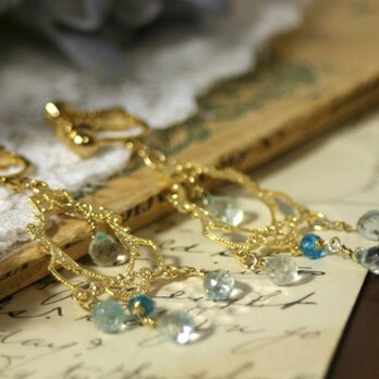 【宝石質】天然石アクアマリン　シャンデリアイヤリング