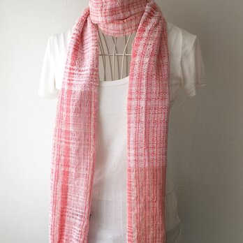 【綿：オールシーズン】手織りストール "Pink Gocha"の画像