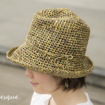 《ご予約》和紙の糸で手編みした風に飛ばされないハット【forest】