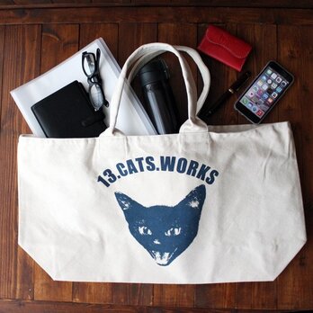 旅行にも使えるサイズの帆布ビッグトートバッグ（VIVI FACE）　シルクスクリーン　13.CATS.WORKSオリジナルの画像