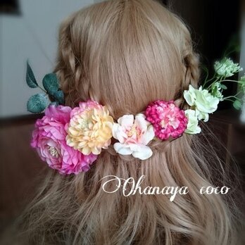 送料無料　*Coco* 髪飾り　ラナンキュラスと小花の８点セットNo0002の画像
