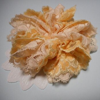 Sold☆２色レースのふわふわシュシュＬ（みかんソルベ）