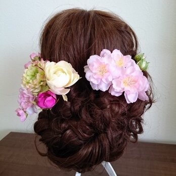 送料無料　ドルチェラナンキュラスと桜の髪飾り８点セット No0020 *Ohanaya Coco*の画像