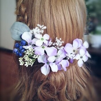 送料無料　グラデーション紫陽花とかすみ草の髪飾り９点セット No0022の画像
