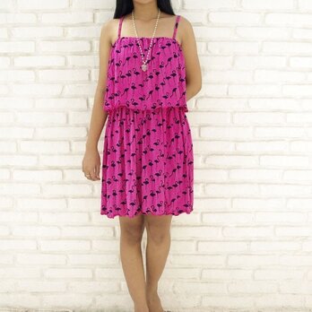 アイランドプリントフリルキャミソールショートドレス＜フラミンゴ　ピンク＞の画像