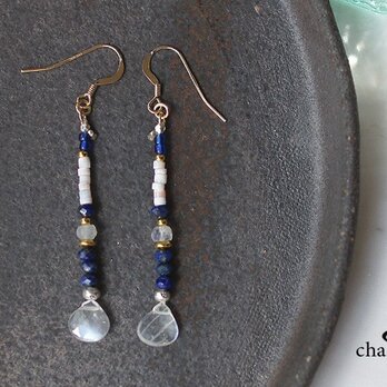 セイロンムーンストーン×ラピスラズリ・ロングピアス　p0450