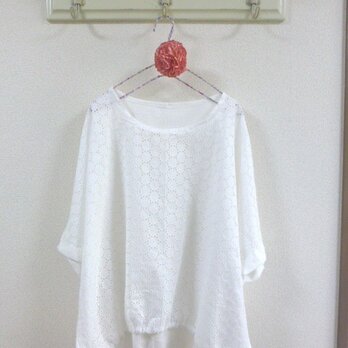 サークルレース生地xオフホワイトリネン生地後ろ下がりチュニックフリー