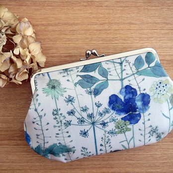 リバティ　ラミネートがま口　「Irma」ブルー