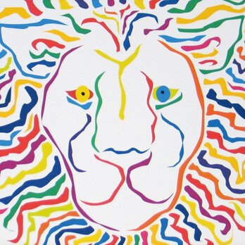 絵画　イラスト　アート　ライオン　獅子　LION　白　A4-kの画像