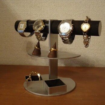 腕時計スタンド　ダブル角トレイアクセサリースタンドブラック　の画像