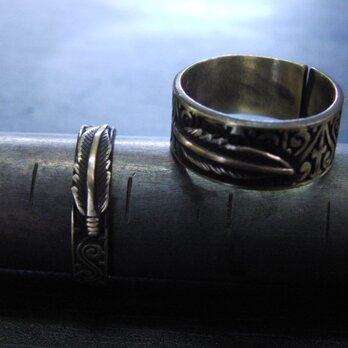 ミニフェザー彫模様真鍮ブラスリング・トゥリング　購入1点＝指輪1本の販売　サイズ1号～15号の画像