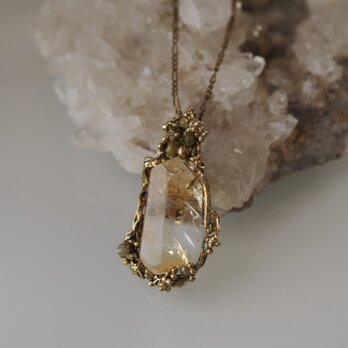 真鍮シトリンラフカットネックレス