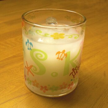 イニシャル入りガラスマグカップ【11oz】　ハワイアンイメージの画像