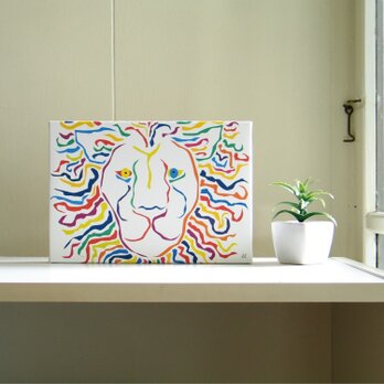 絵画　イラスト　アート　パネル　ライオン　獅子　LION　白　SM-02の画像