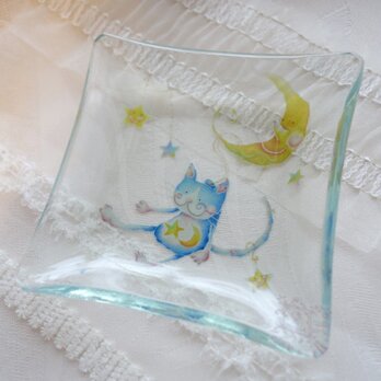 猫のエミリー☆月のリフト（飾りガラス小皿）の画像