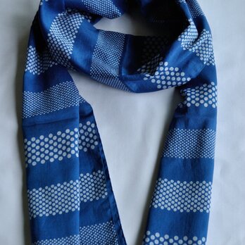 藍染×型染ストール(太ボーダー)