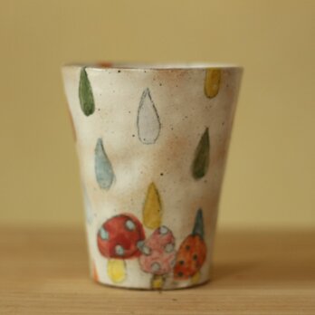 粉引カラフルドロップときのこのフリーカップ。の画像