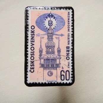 アップサイクル　チェコスロバキア　切手ブローチ1303の画像