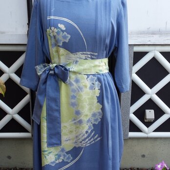 Sale 着物リメイク　古布　手作り　夏　絽　色留め袖　ワンピース(ベルト付き)の画像