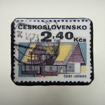 アップサイクル　チェコスロバキア　切手ブローチ1319の画像