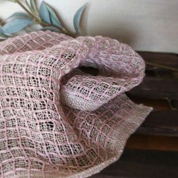 手織りリネンワッフル織りハンカチ～ピンクの画像