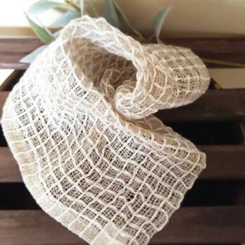 手織りリネンワッフル織りハンカチ～アイボリーの画像