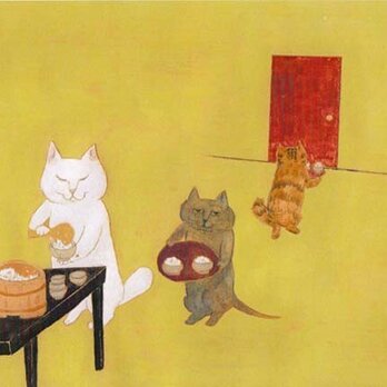 値下げ・カマノレイコ　オリジナル猫ポストカード「ごはん」３枚セット