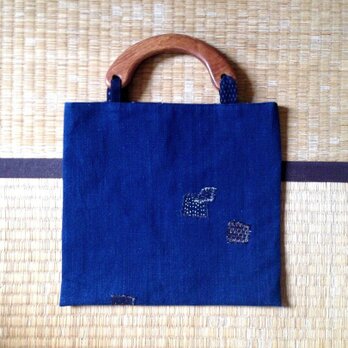 藍染めと久留米絣　あそびパッチワークバッグの画像