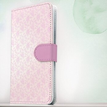 全機種対応 手帳型 スマホケース iPhoneXs iPhone9 花柄 花のシームレスパターン ピンクの画像