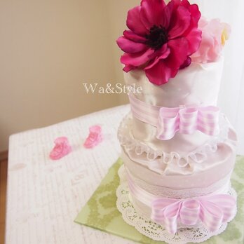 ❖出産のお祝いに！おむつケーキ（ダイパーケーキ）エレガントピンクの画像