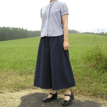 播州織コットン＊たっぷりギャザーのキュロットスカートの画像