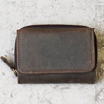 オールレザーで仕上げたコンパクトなミニ財布 【ブラウン】　名入れできますの画像