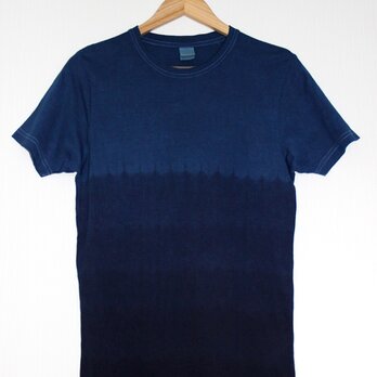 ◆天然灰汁発酵建て 本藍染め作品◆　オーガニックコットン 段染めTシャツ　の画像