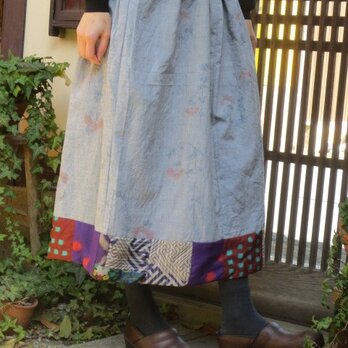 着物リメイク☆銘仙色々とアザミの夏紬リバーシブルバルーン82㎝丈の画像