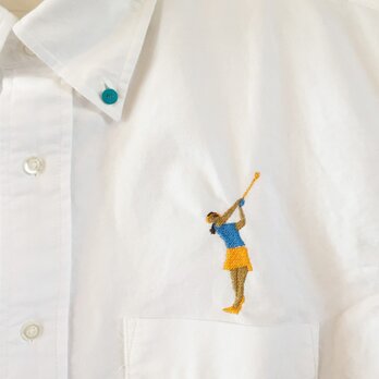 ゴルフ 刺繍 ボタンダウン OXホワイトシャツの画像