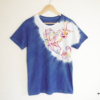 藍染絞りステンシルTシャツ＊印