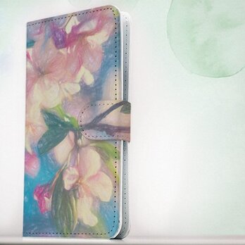 全機種対応 手帳型 スマホケース iPhoneXs iPhone9 iPhoneXs Max花柄 桜と青空 スケッチの画像