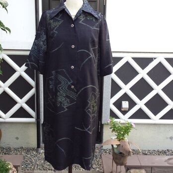 　着物リメイク　古布　手作り　夏大島　ワンピースの画像