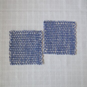 手織り　麻コースター ・ブルー（2枚セット）の画像