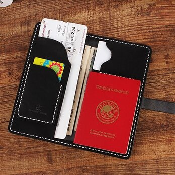 【切線派】牛革二つ折り手作り手縫いパスポート長財布(008003)の画像