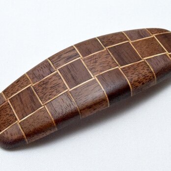 【寄木】手作り木製バレッタ　クロムメッキ金具の画像