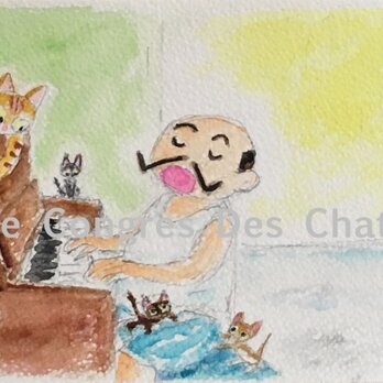 おじさんと猫　 「猫とピアノ」の画像