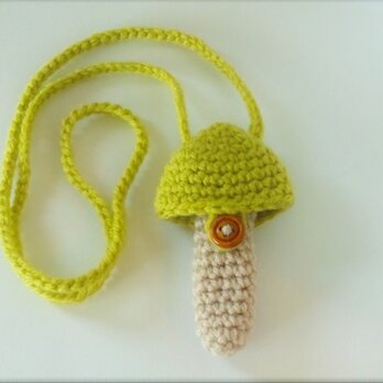 トランペット マウスピースケース(毛糸)キノコ型【黄緑】首掛け用の画像