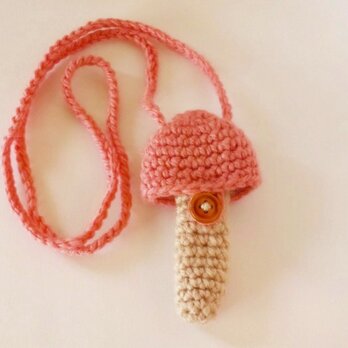 トランペット マウスピースケース(毛糸)キノコ型【ピンク】首掛け用の画像