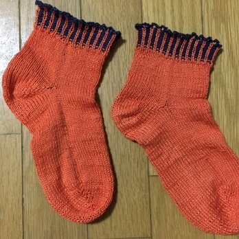 手編み靴下・マシュマロコットン橙の画像