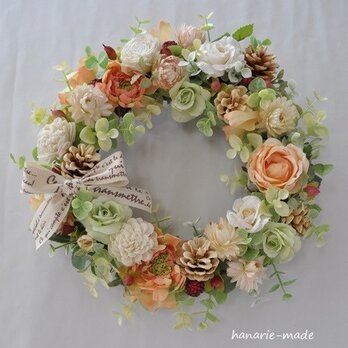 アプリコット：rose&strawflower wreathの画像