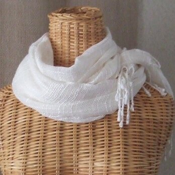 手織りシルクリネンストール・・アイボリーの画像