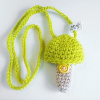 ホルン マウスピースケース(毛糸)キノコ型【黄緑色】首掛け用の画像