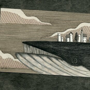 0271「クジラの街」ペン・水彩画　原画　再出品